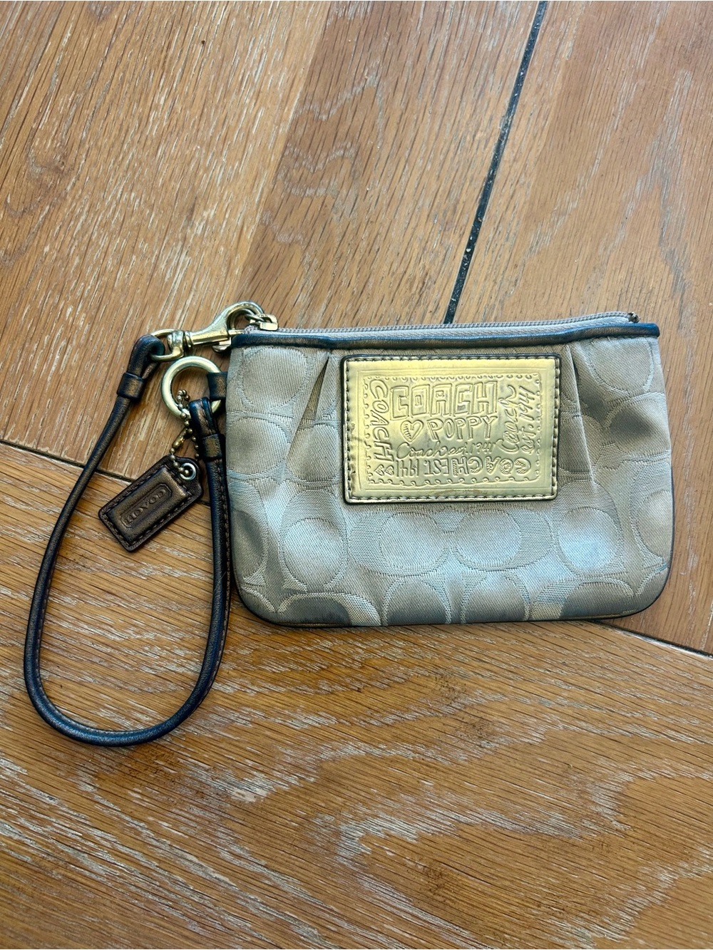 Coach Poppy Signature Canvas and Leather Wristlet
